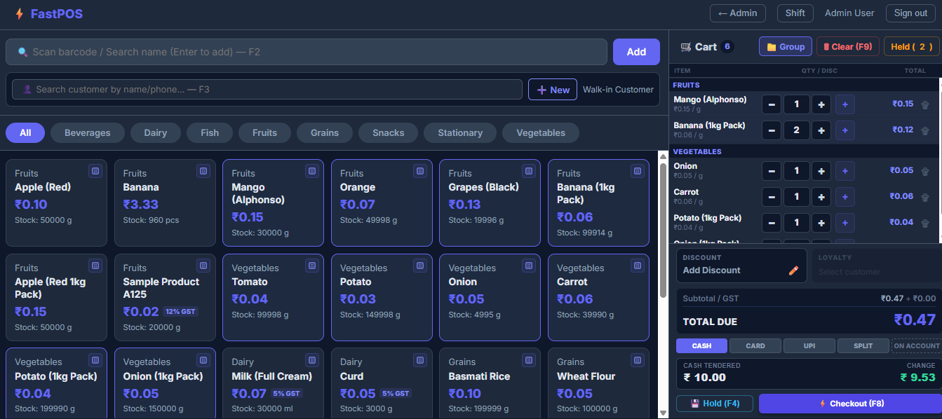 FastPOS Main Billing Terminal Screen