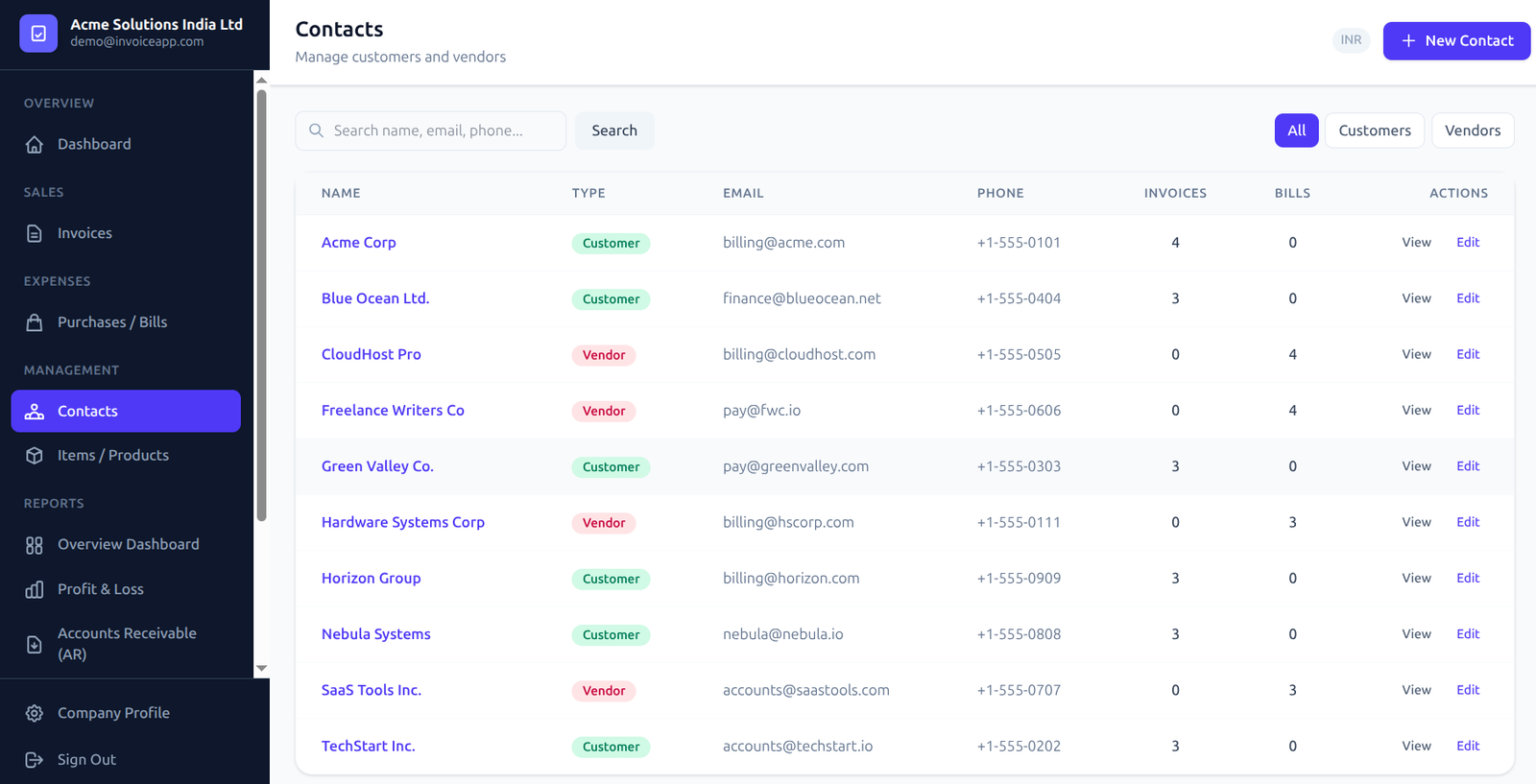 Glofora Invoice Client Directory screenshot